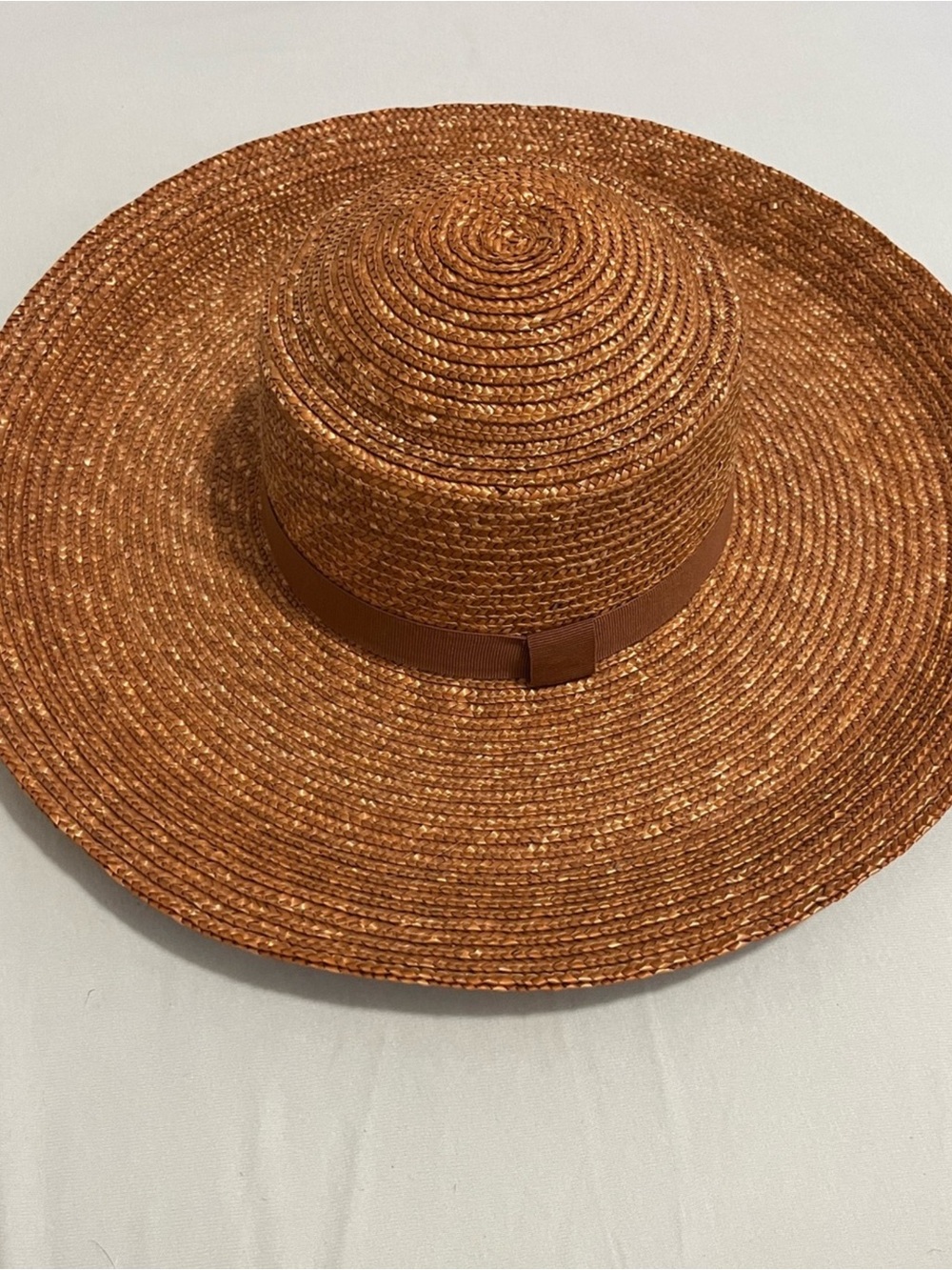 HOLT REFREW WIDE BRIM STRAW SUN HAT - COGNAC BROWN - Picture 2 of 5